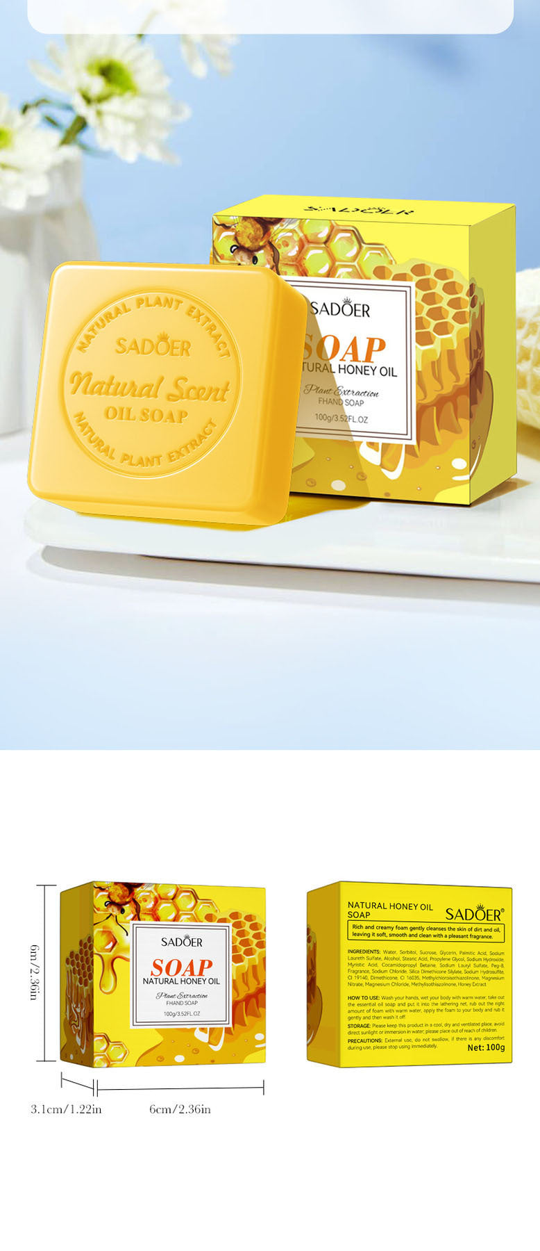 Full English Plant and Fruit Scented Soap100g SADOER Cleansing, Moisturizing Handmade Soap  Wholesale