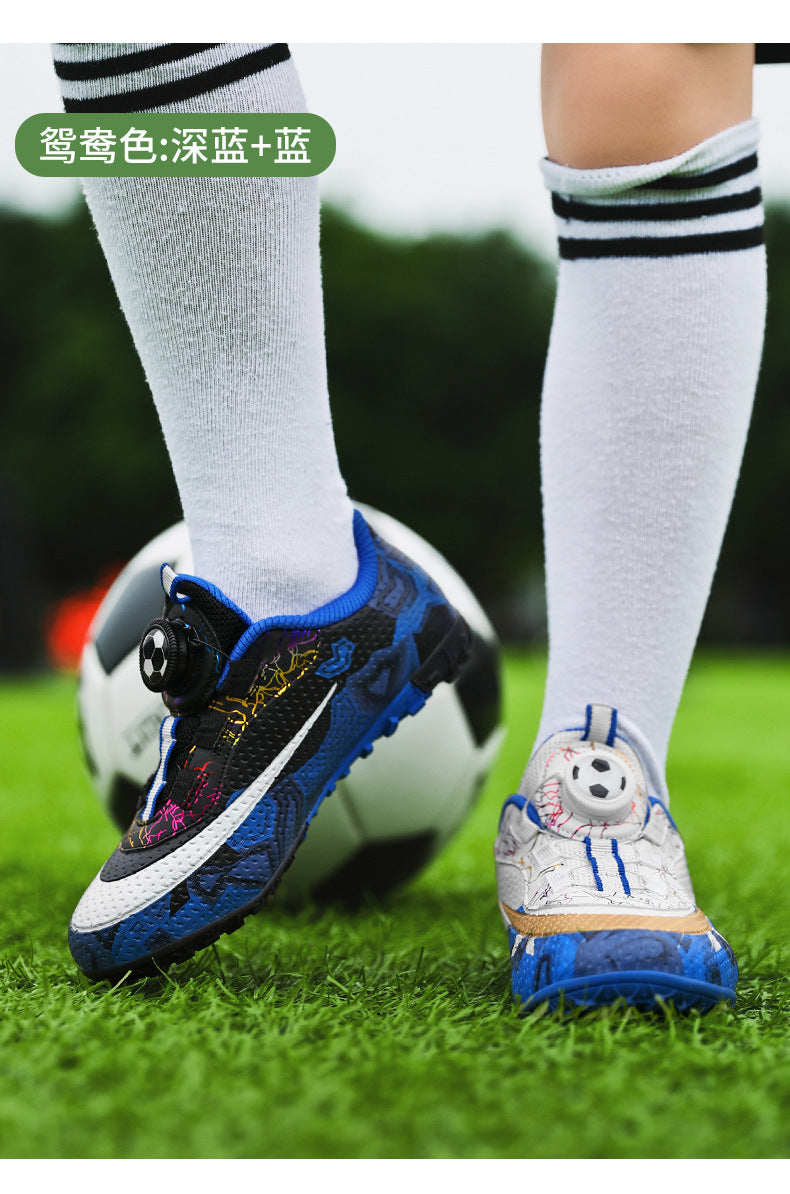 New Children's Rotating Buckle Broken Nail Training Football Shoes Girls Boys Primary School Students Competition Training Sneakers
