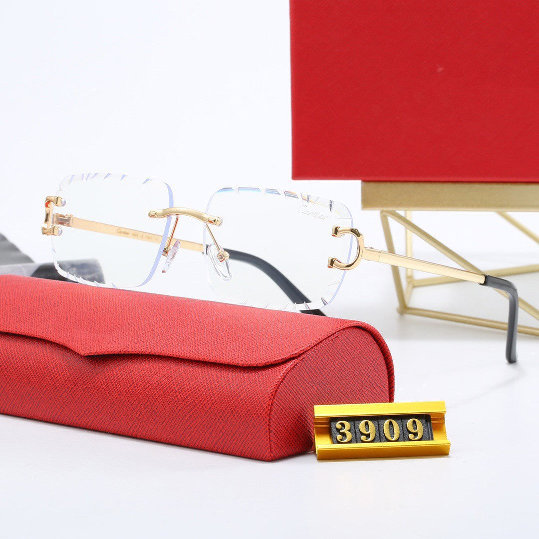 New European and American style frameless sunglasses for women Street Style Trendy Sunglasses for Men Eyeglass Strap logo