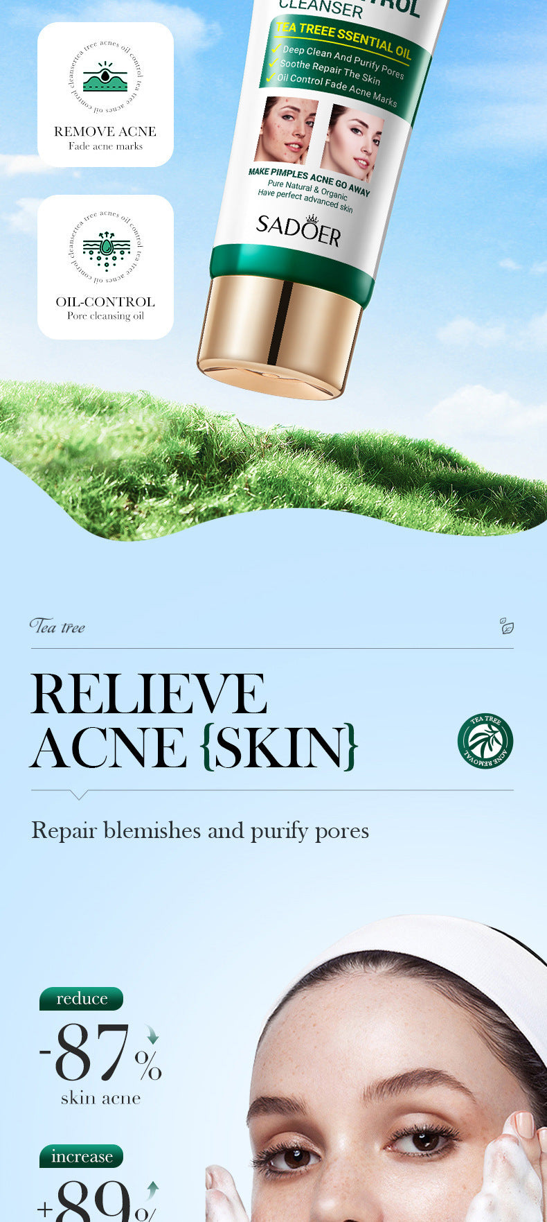 Full English Tea Tree Facial Cleanser100gSADOER Deep Cleansing Moisturizing Refreshing Cleanser  Wholesale