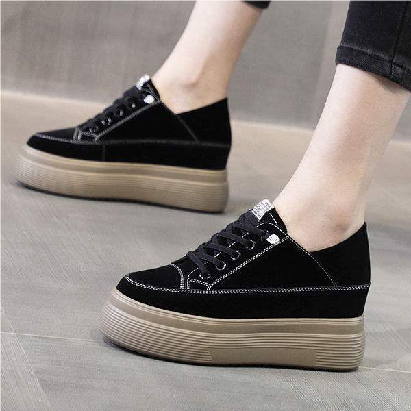 Thick-Soled Height-Increasing Women's Shoes Spring New Style Platform Shoes Slip-On Petite Casual Shoes Versatile Black
