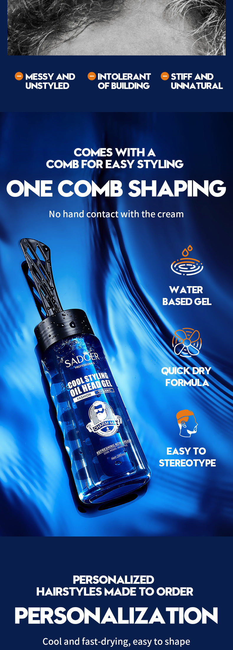 Men's styling gel for slicked-back hair SADOER Natural Fluffy Fragrant Hair Wax Cross-Border Wholesale