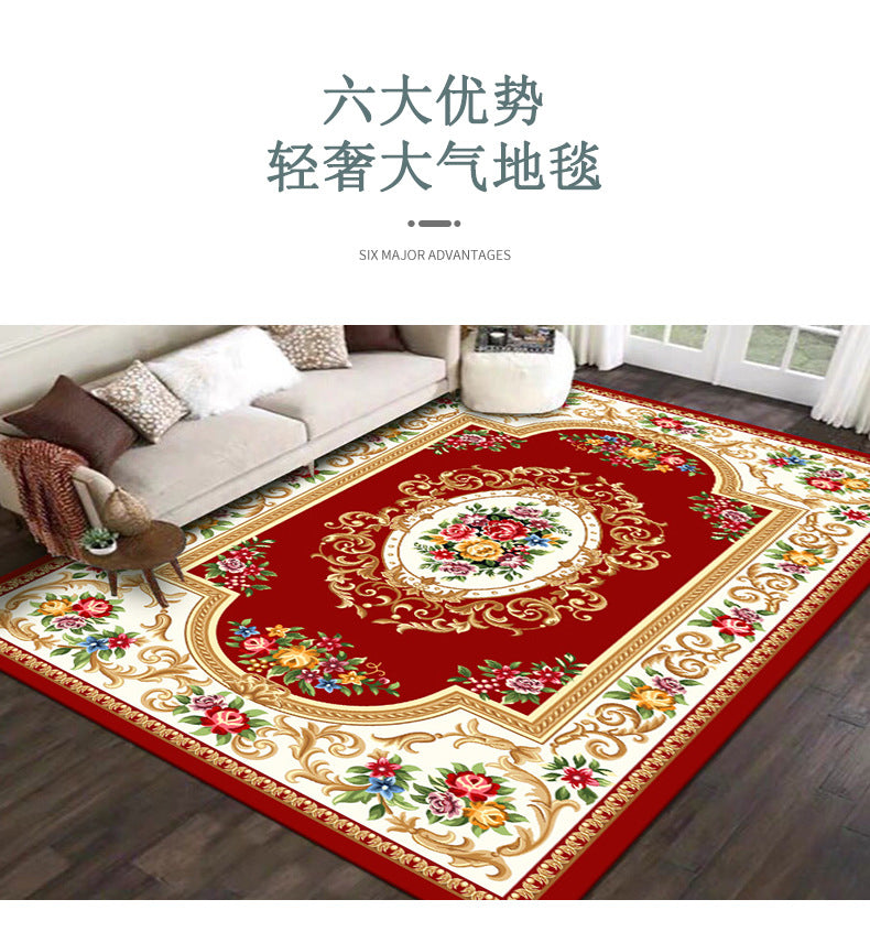 Crystal Velvet Carpet Full Coverage Chinese Style Living Room Sofa Coffee Table Rug Same Style Bedroom Wear-resistant Non-slip Rug