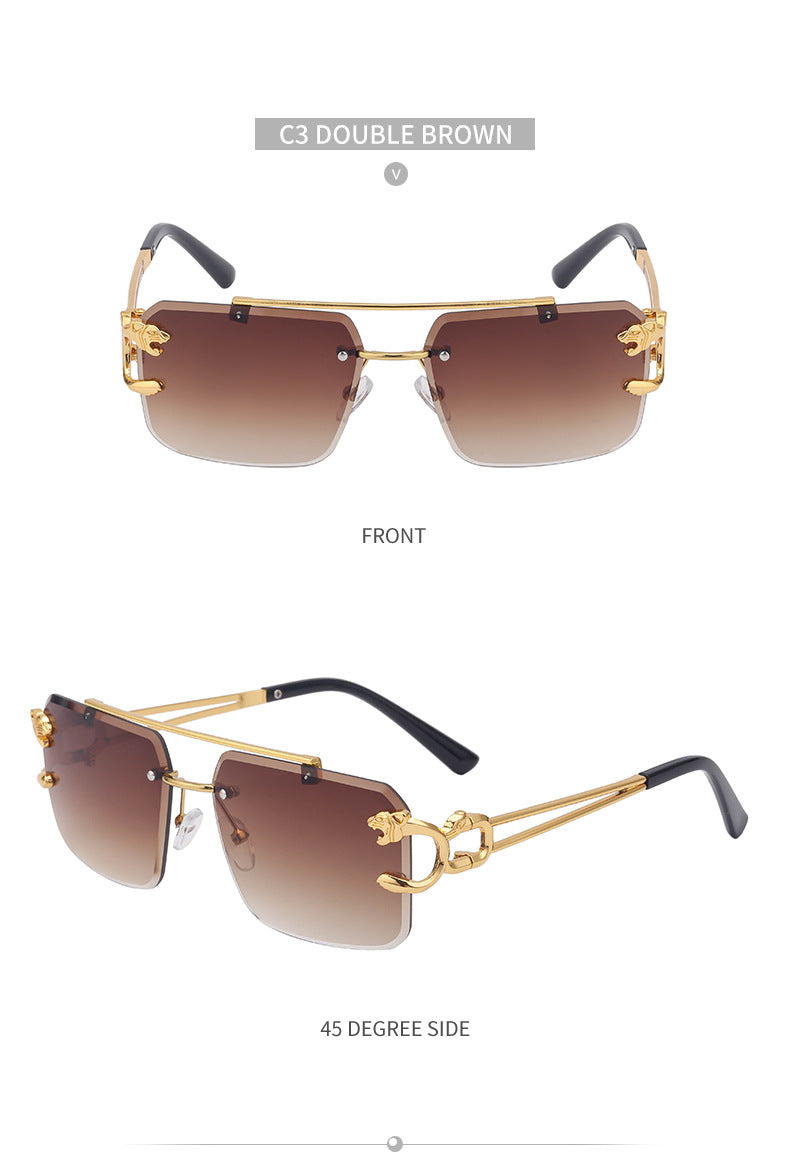 European and American Retro Double Bridge Sunglasses for Men Fashion Leopard Rimless Cut Edge Sunglasses for Women Wholesale shades