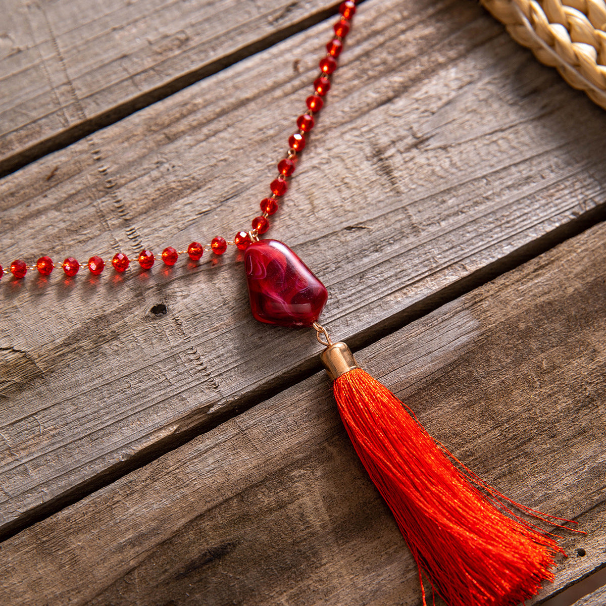 Simple Colorful Beaded Tassel y Chain Necklace Elegant Versatile Diamond-Studded Sweater Chain Jewelry