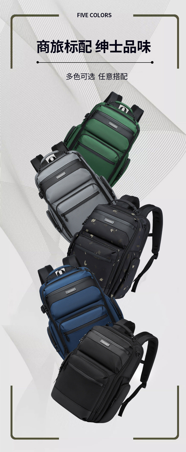 OZUKO Business Backpack Men's Commuting Computer Backpack Waterproof Large Capacity Business Travel Portable Men's Bag