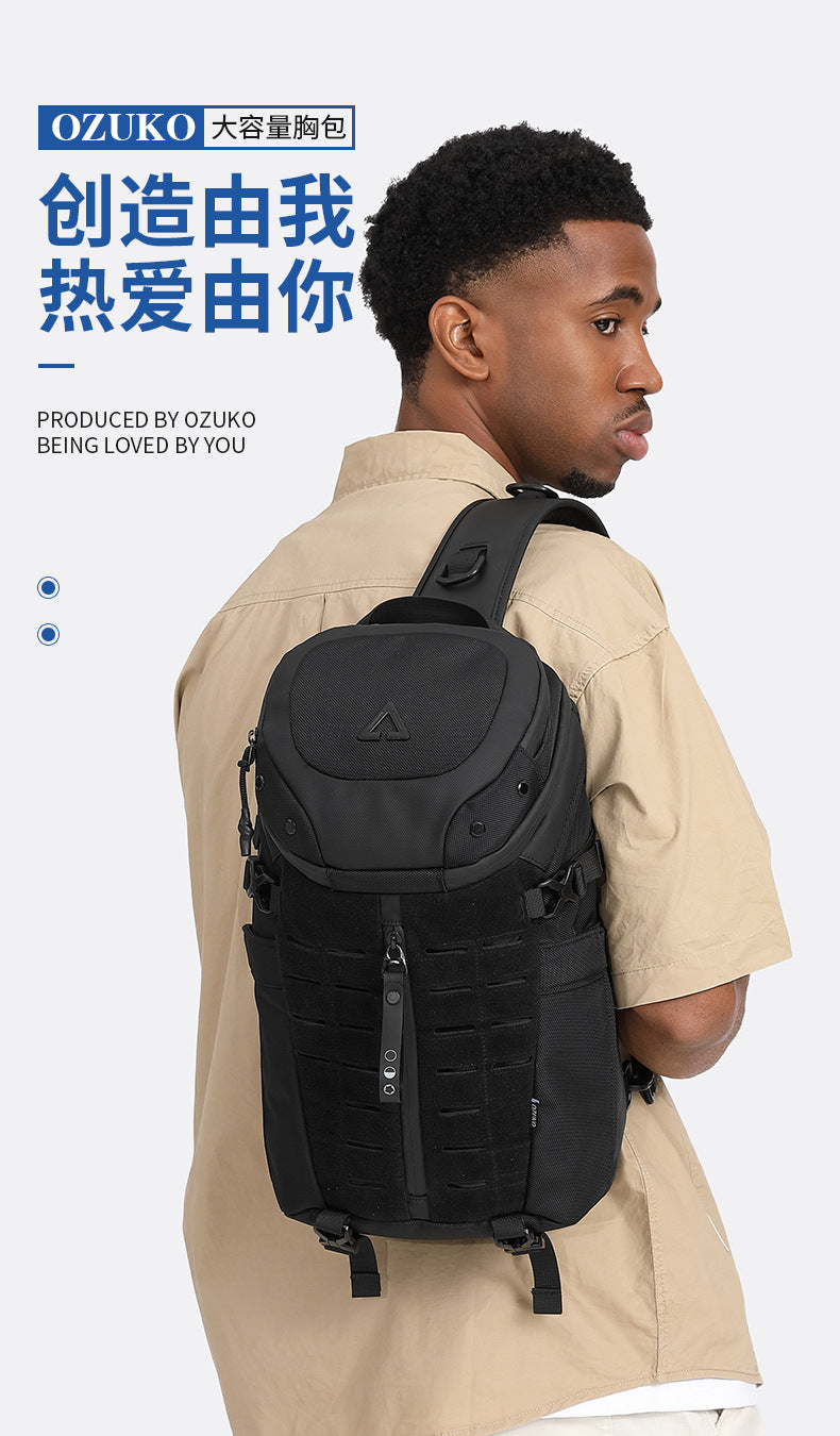 OZUKO Men's Tactical Chest Bag High-end Trendy Crossbody Bag Outdoor Waterproof Portable Single Shoulder Small Backpack for Men