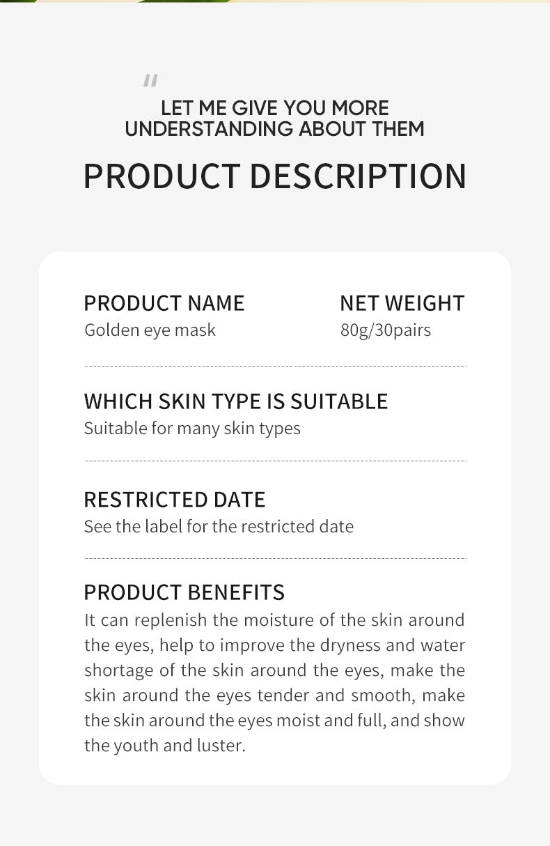 Full English Eye Mask ZOZU Golden Avocado Moisturizing and Hydrating   foreign trade skincare products live wholesale