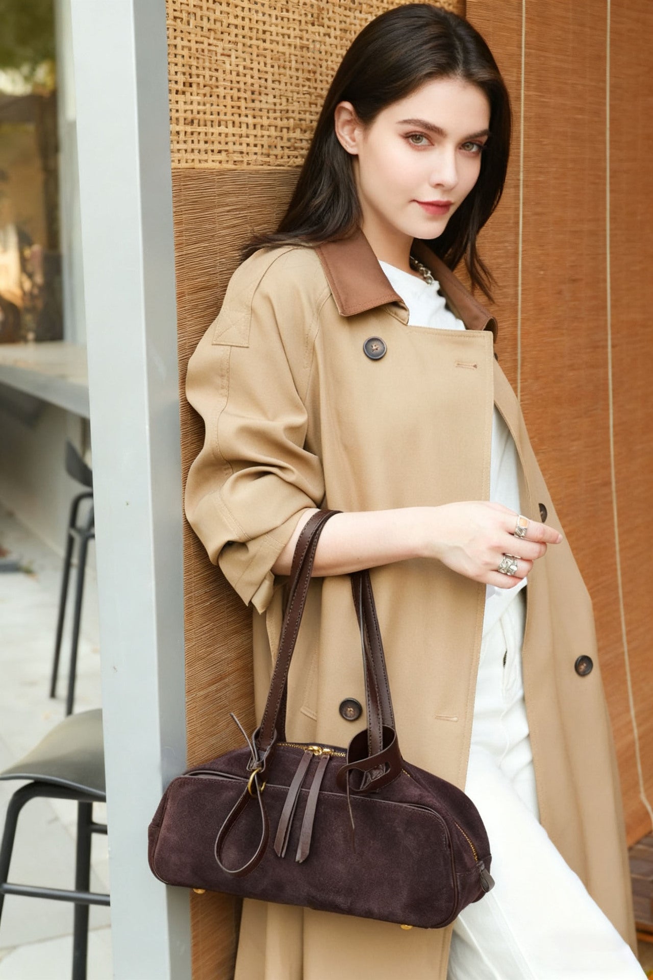 European and American Style Matte Leather Women's Bag High-End Luxury Boston Bag Lazy Style Korean Versatile Niche Underarm Shoulder Bag