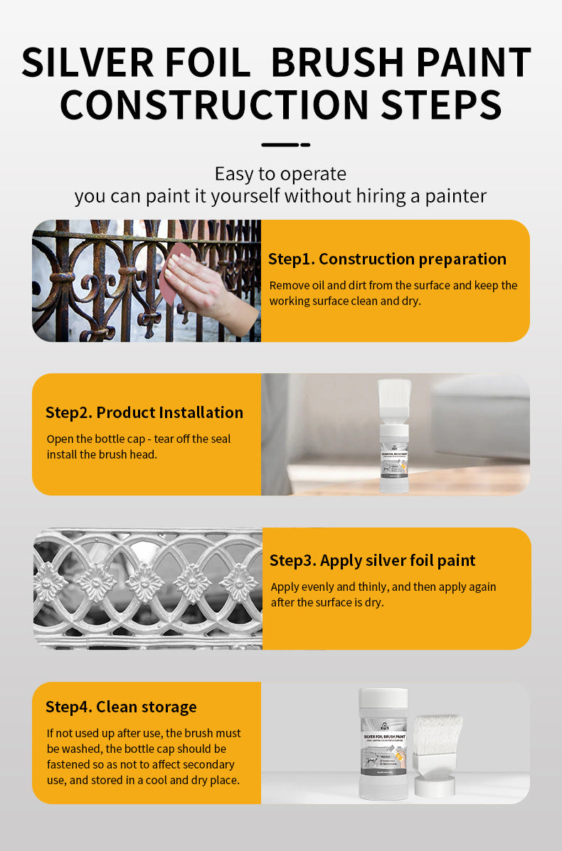 Water-based Silver Foil Paint Metallic Paint Iron Art Iron Gate Railing Renovation Anti-rust Paint with Brush Paint Manufacturer Silver Paint