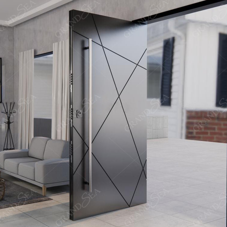 USA Style Exterior Modern High Glossy Black Solid Metal Front Aluminum Stainless Steel Pivot Entry Doors Price