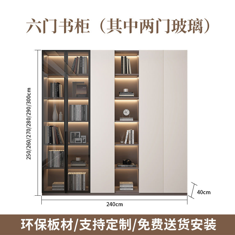 Heightened Solid Wood Bookcase with Glass Doors, Floor-standing Home-use Six-door Bookcase, High-end Storage Cabinet for Home Bedroom and Study Room