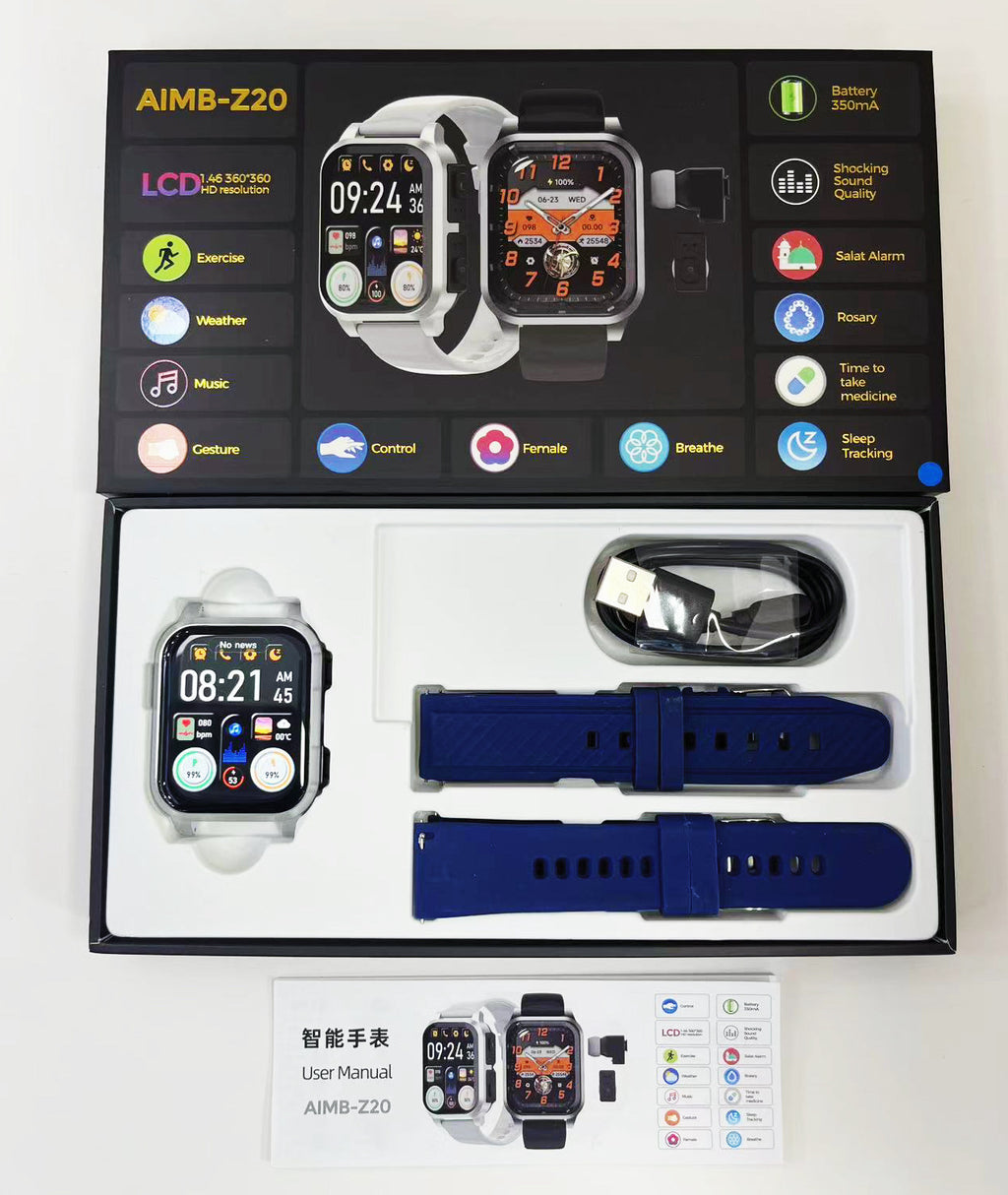 AIMB-Z20Smart Watch2.01inch Bluetooth Call Pedometer Sleep Three-Proof Sports Earphones Wireless