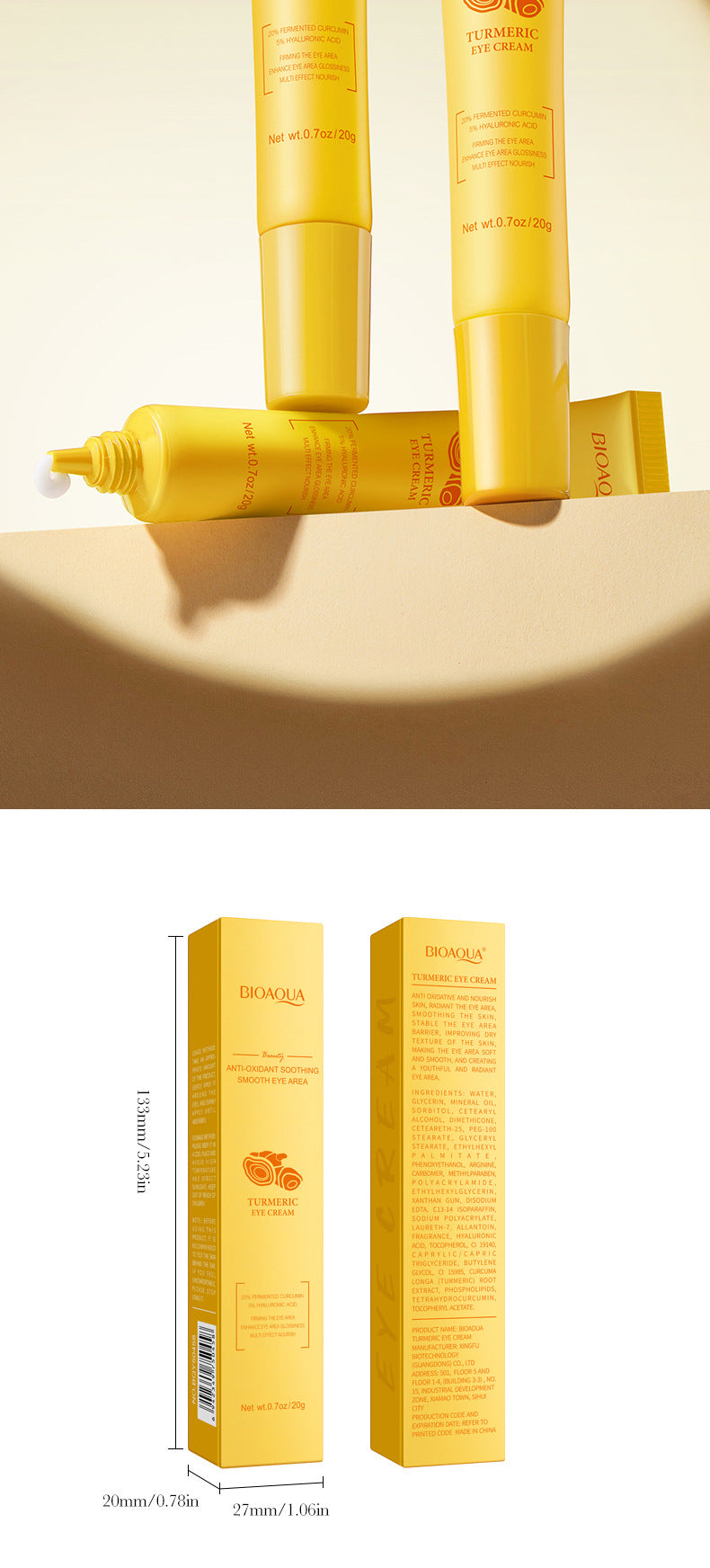 Turmeric Antioxidant Skin Rejuvenation Eye Cream BIOAOUA Brightening, moisturizing and moisturizing eye cream cross-border foreign trade wholesale