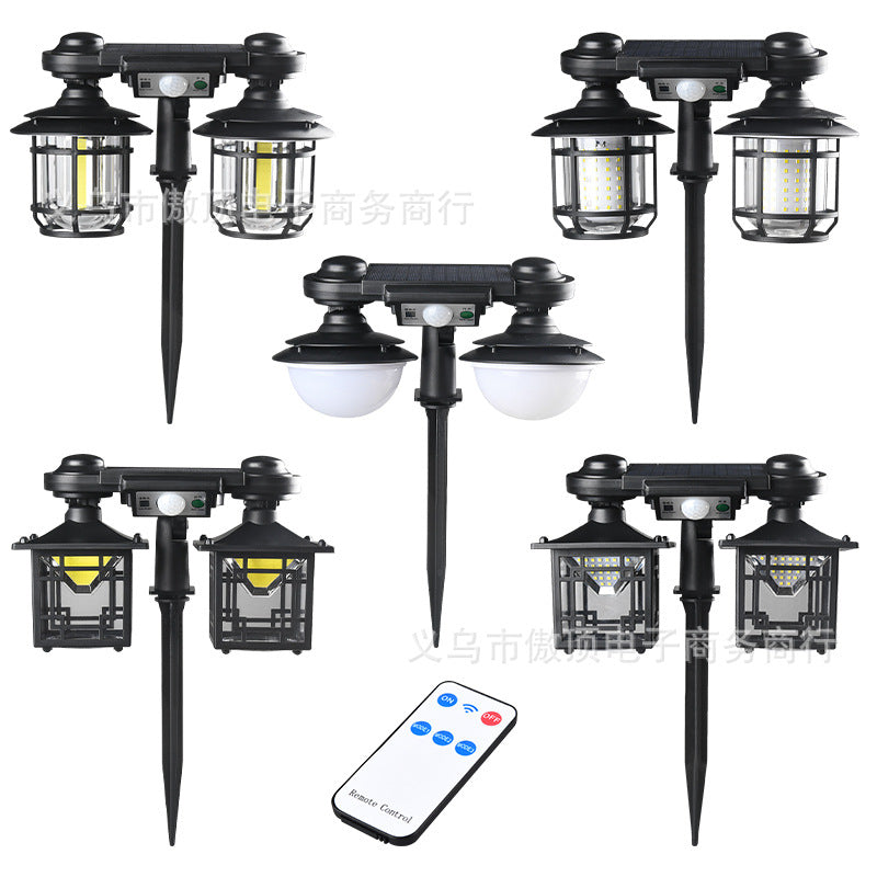 New Double-Head Retro Solar Ground Plug Light Human Body Sensing Split Light Home Wall Lighting Remote Control Light