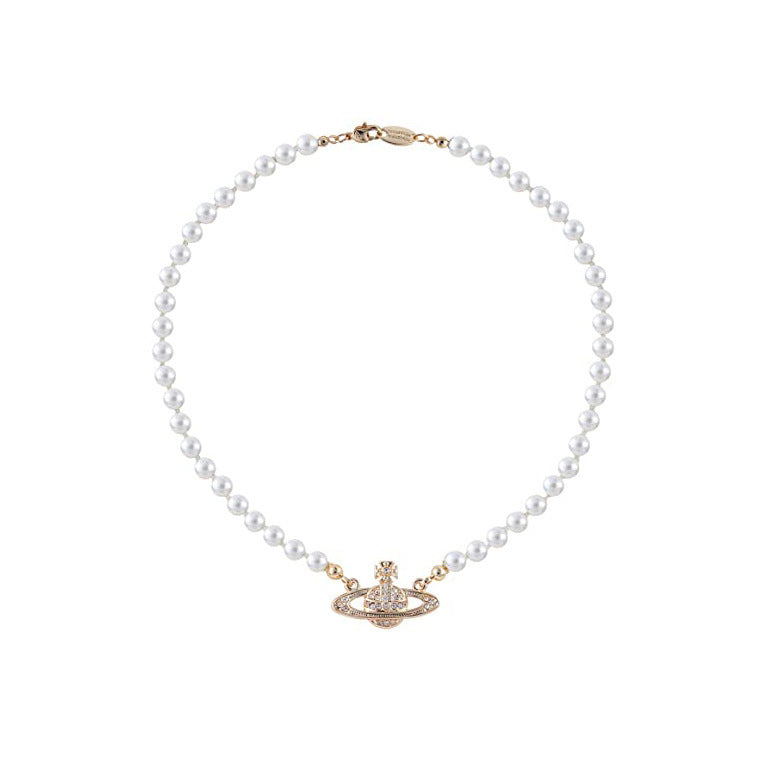 Hot Selling Pearl Necklace Women's Accessories High-end Necklace Sparkling Diamond Pendant Retro Hong Kong Style Collarbone Necklace