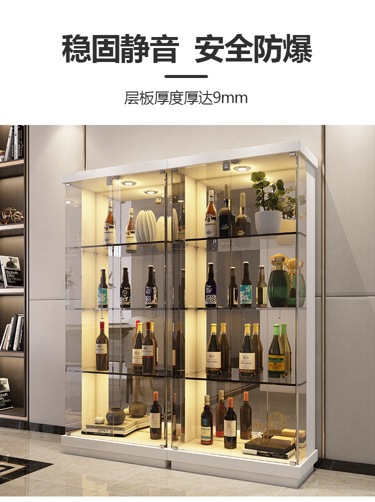 All-Glass Wine Cabinet Living Room Wall-Mounted Sideboard Modern Simple Light Luxury Small Red Wine Transparent Collection Figurine Display Cabinet