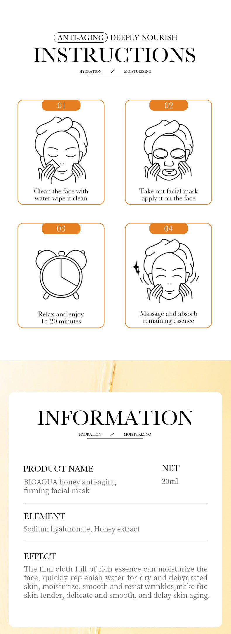 Full English Mask30gBIOAOUA Honey Hydrating Pearl Moisturizing Rose Snail Moisturizing  Foreign Trade Wholesale