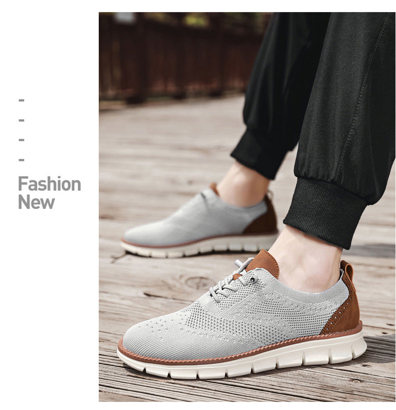 Flyknit Casual Shoes Men's Brogue Carved Loafers Men's Trendy Shoes Breathable Comfortable