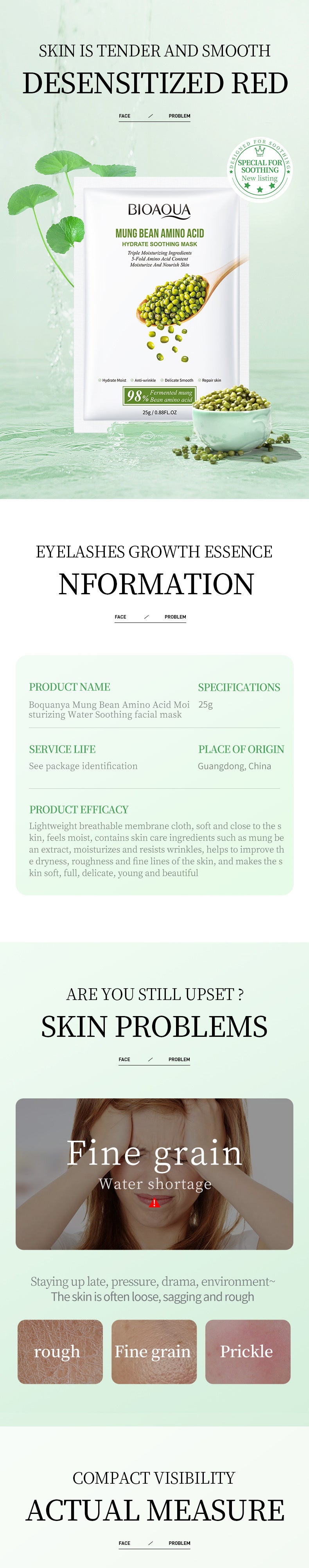 Amino Acid Mask25g BIOAOUA Mung Bean Hydrating Moisturizing Tablets Pack Cross-Border Wholesale