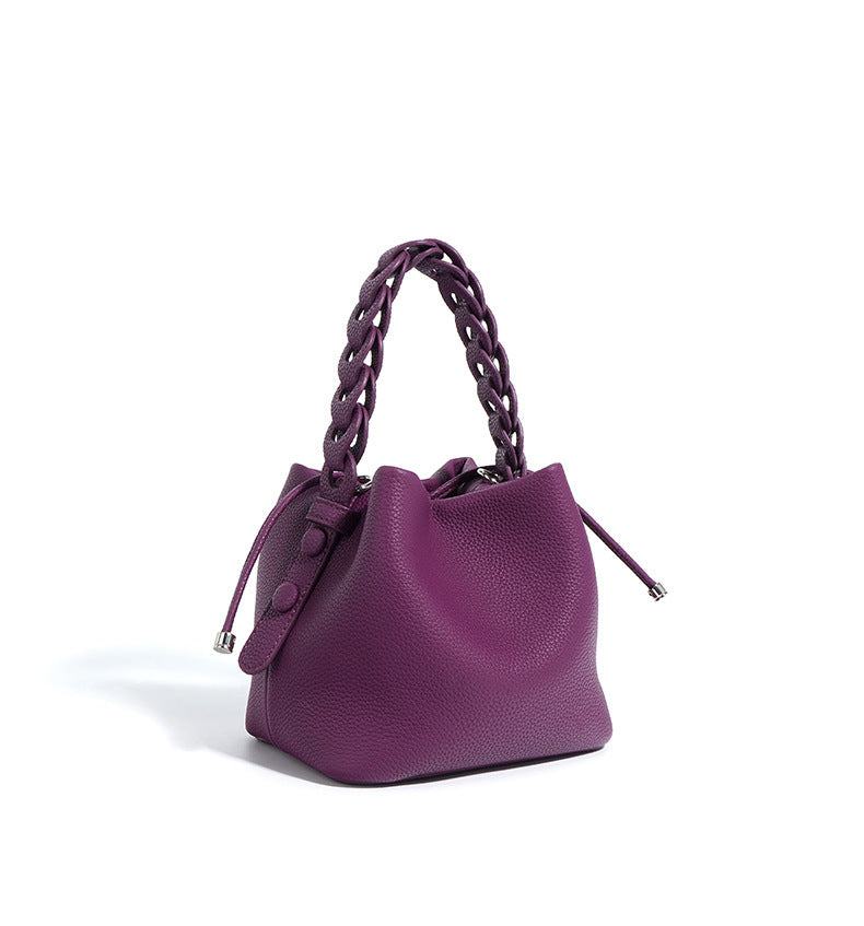 European Style New Top Layer Cowhide Bucket Bag High-Quality Genuine Leather Fashion Women's Handbag Tote Shoulder Crossbody Bag Woven