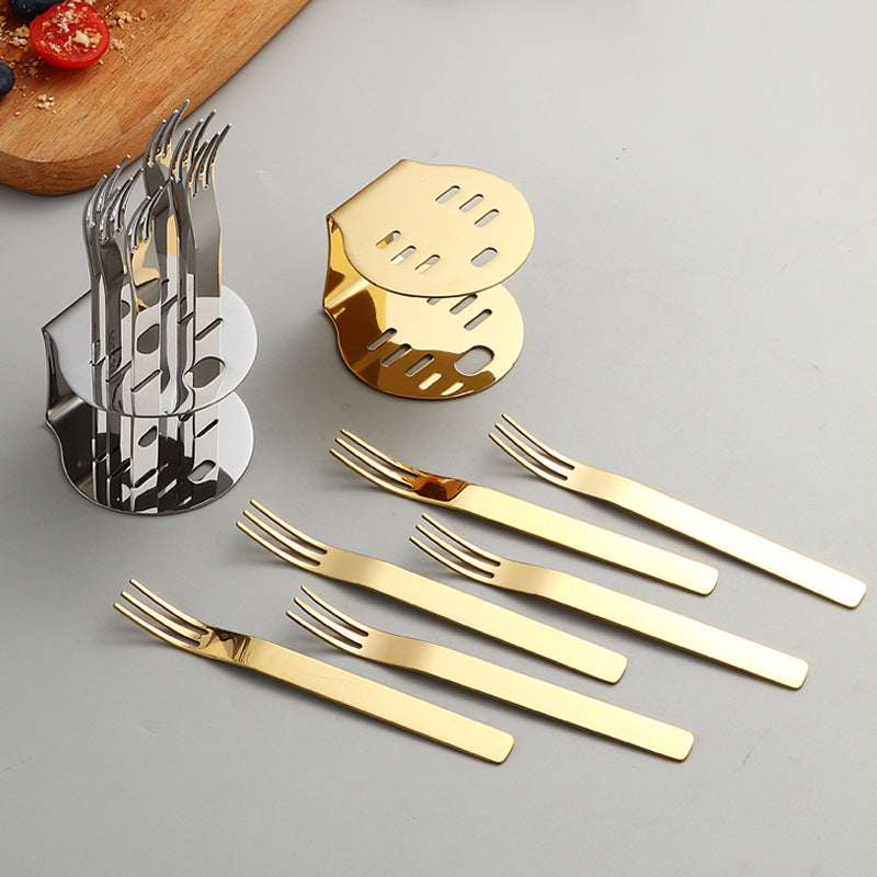 304Stainless Steel Fork Hotel Restaurant Fruit Fork with Base6Home Cake Dessert Fork Set