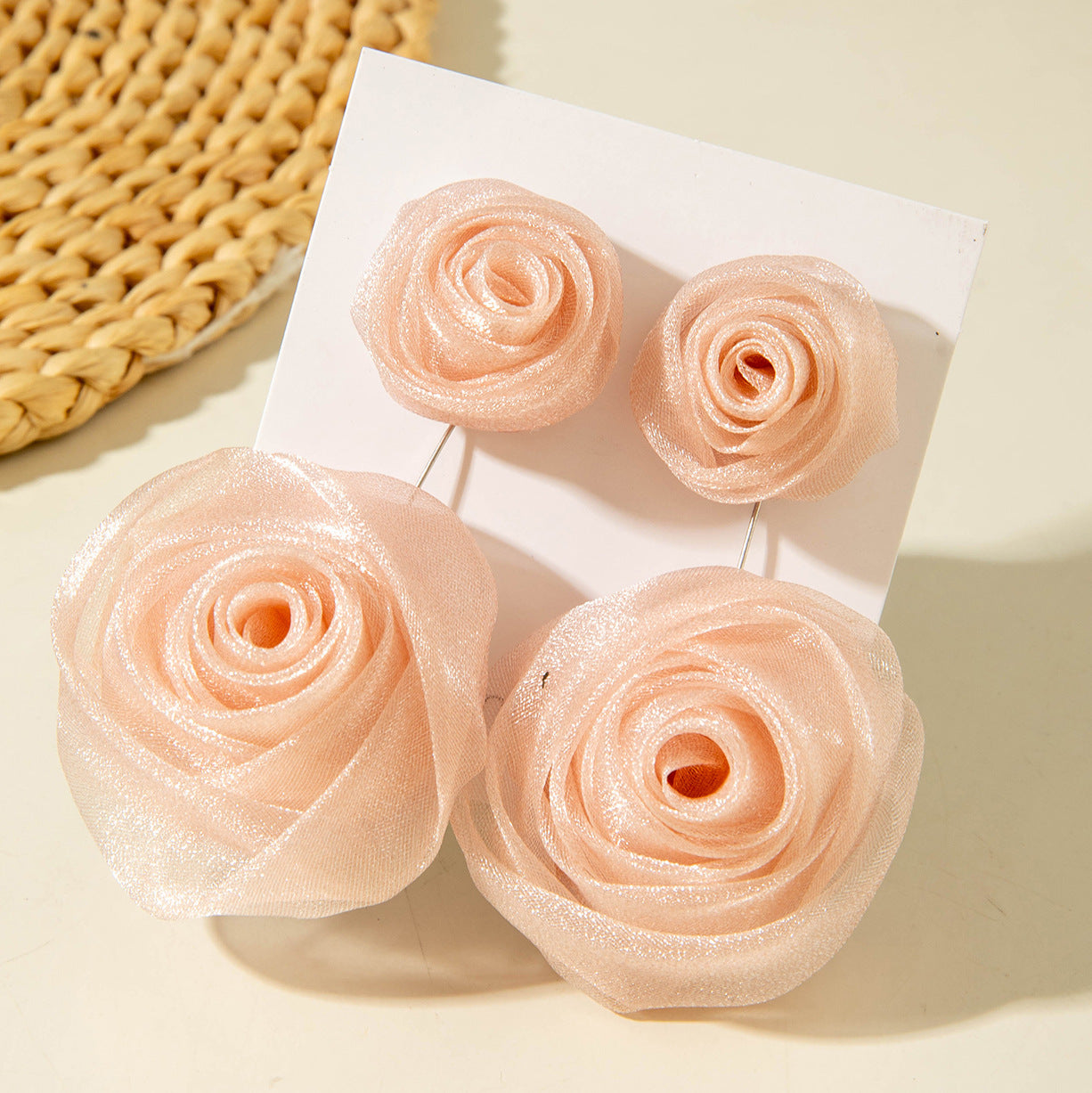 European and American Light Luxury High-End Fabric Rose Flower Earrings Fashion Versatile Three-Dimensional Flower Earrings Wholesale