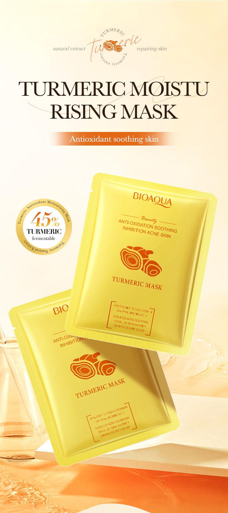 Turmeric Mask BIOAOUA Anti-oxidation Moisturizing Hydrating Nourishing Face Mask Sheets Wholesale for Cross-border Trade