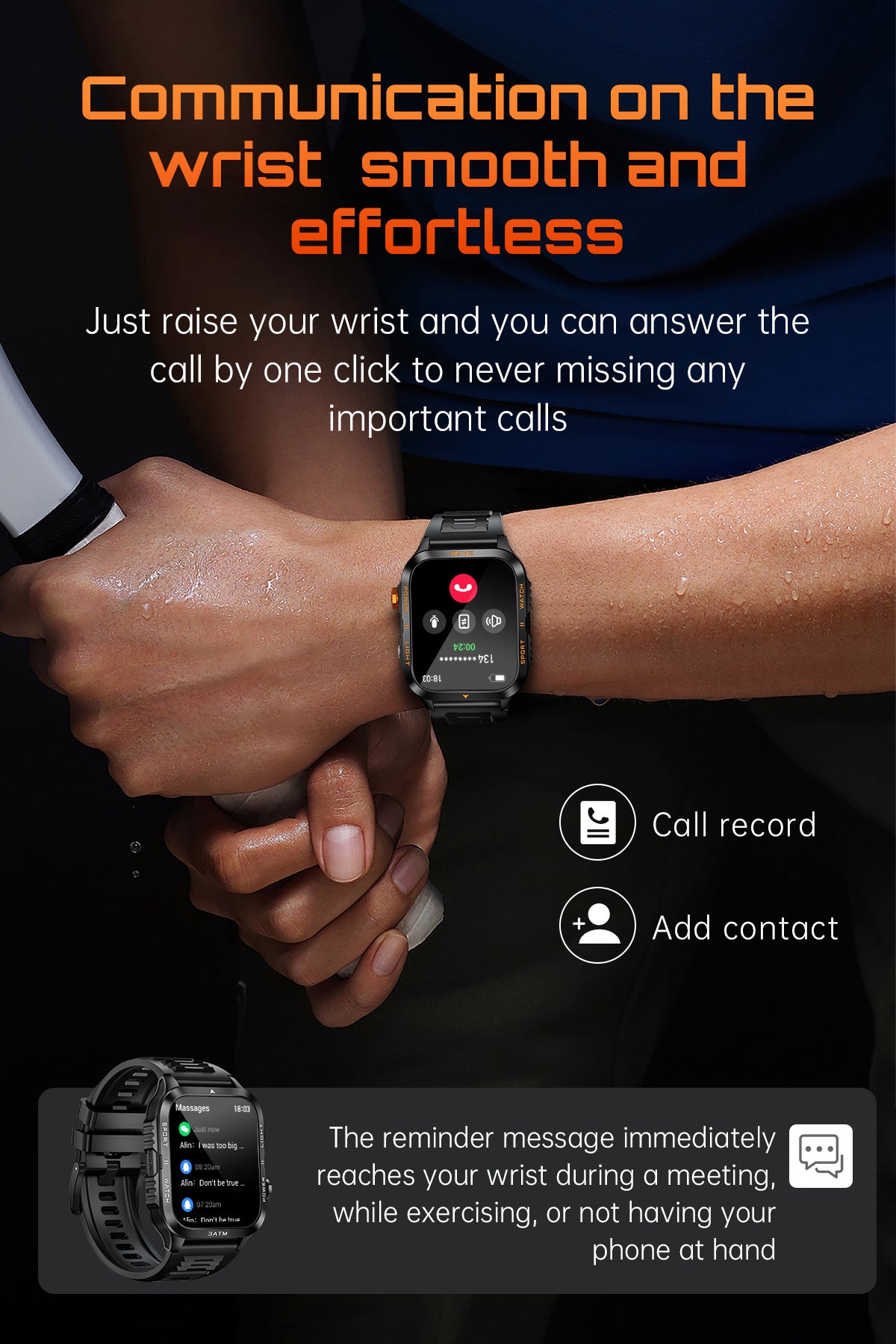 KT89Smart Watch Bluetooth Call True Heart Rate Step Sleep Flashlight Deep Waterproof Three-Proof Sports Reminder