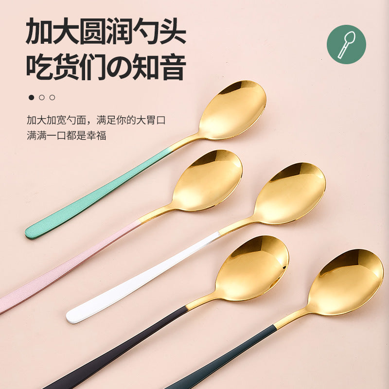 Stainless Steel Korean Portable Tableware Set Spoon Fork Chopsticks Three-Piece Set Student Travel Internet Celebrity Tableware