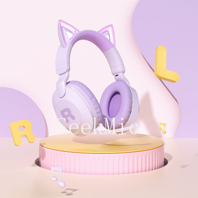 Cat Ear Headband Bluetooth Wireless Headphones with Mic Cute Long Battery Life Adorable Design Cute Cat