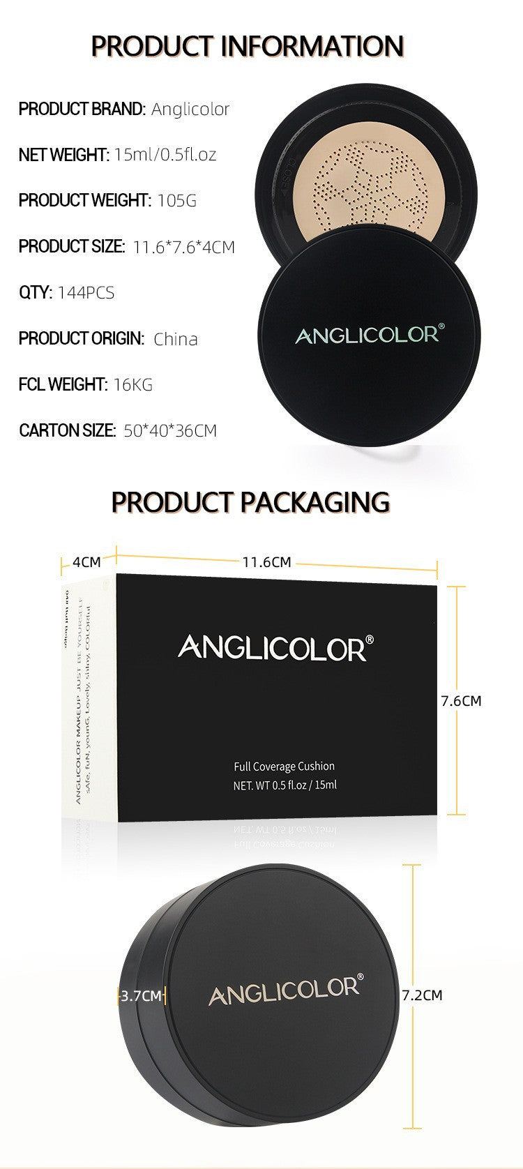 Anglicolor Mushroom Head Air Cushion CC Concealer Foundation Liquid Primer Sweatproof BB Shuangdai Hair