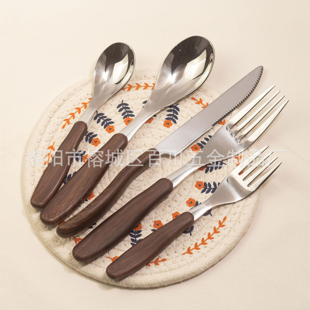 18-10Stainless Steel Price Control8.9！Western Tableware Set Imitation Wood Grain Handle Dinner Knife Spoon Fork Dessert Spoon Fork