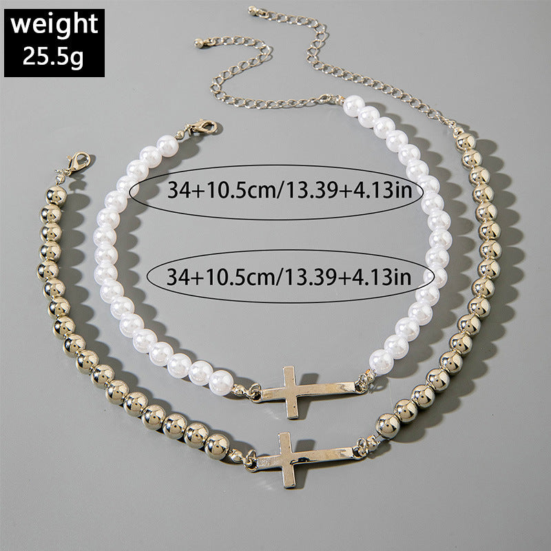 European and American Ornament  Simple Versatile Japanese and Korean Fresh Style Beaded Sugar Cube Round Bead Pearl Necklace Wholesale