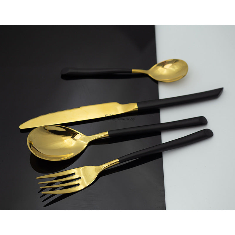 American Style Stainless Steel Western Steak Knife Slanted Tail Knife Fork Spoon Mirror Polished Tea Set3Solid Fork with Teeth