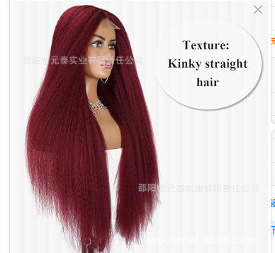 Kinky Straight 13x4 Lace Front Synthetic Wig Long Black Wigs