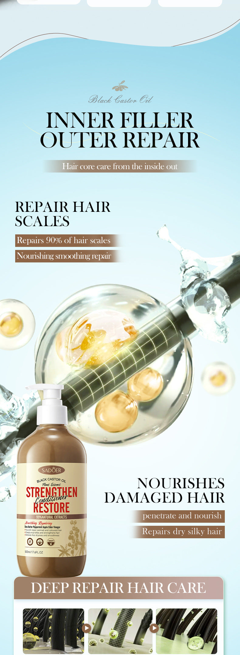 Black Castor Oil Conditioner SADOER Nourishing, Repairing and Improving Frizz Hair Care Solution Cross-Border Wholesale