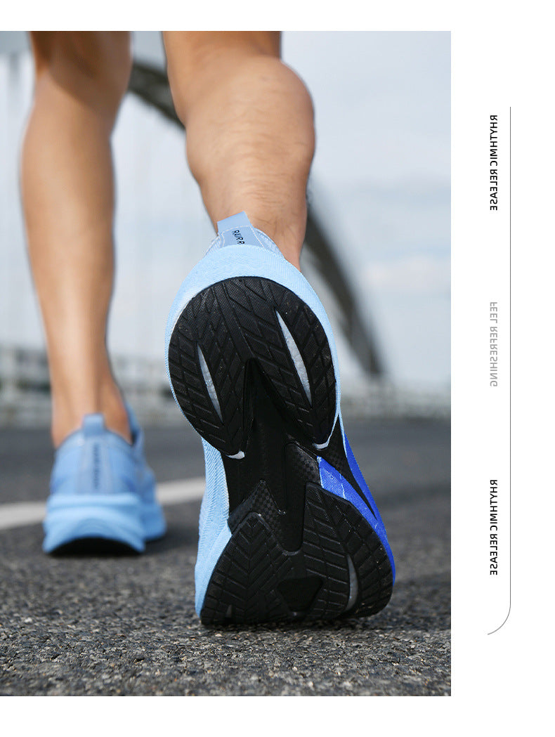 Summer New Hollow Breathable Rotating Buckle Racing Running Shoes Full Palm Carbon Plate Thick Sole Cushioning Sports Shoes