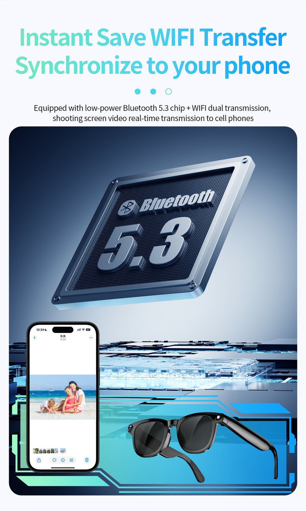 JS01 Pro Smart Glasses1200100 Megapixel Camera AI Simultaneous Translation Character Recognition Anti-Shake Video Recording Audio Recording