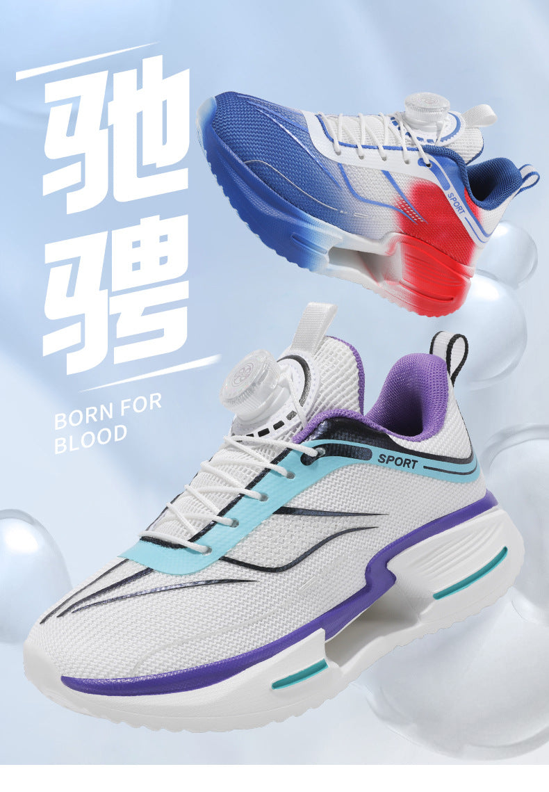 Summer Youth Breathable Mesh Rotating Button Sports Shoes Comfortable Soft Sole Men's Shoes Lightweight Non-Slip Children's Running Shoes