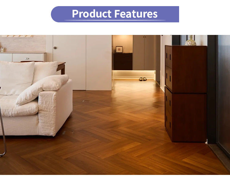 15mm Solid Wood Multilayer Teak Chevron Parquet Flooring | Smooth UV Finish | Customizable Pattern Colors | Park Outdoor Use
