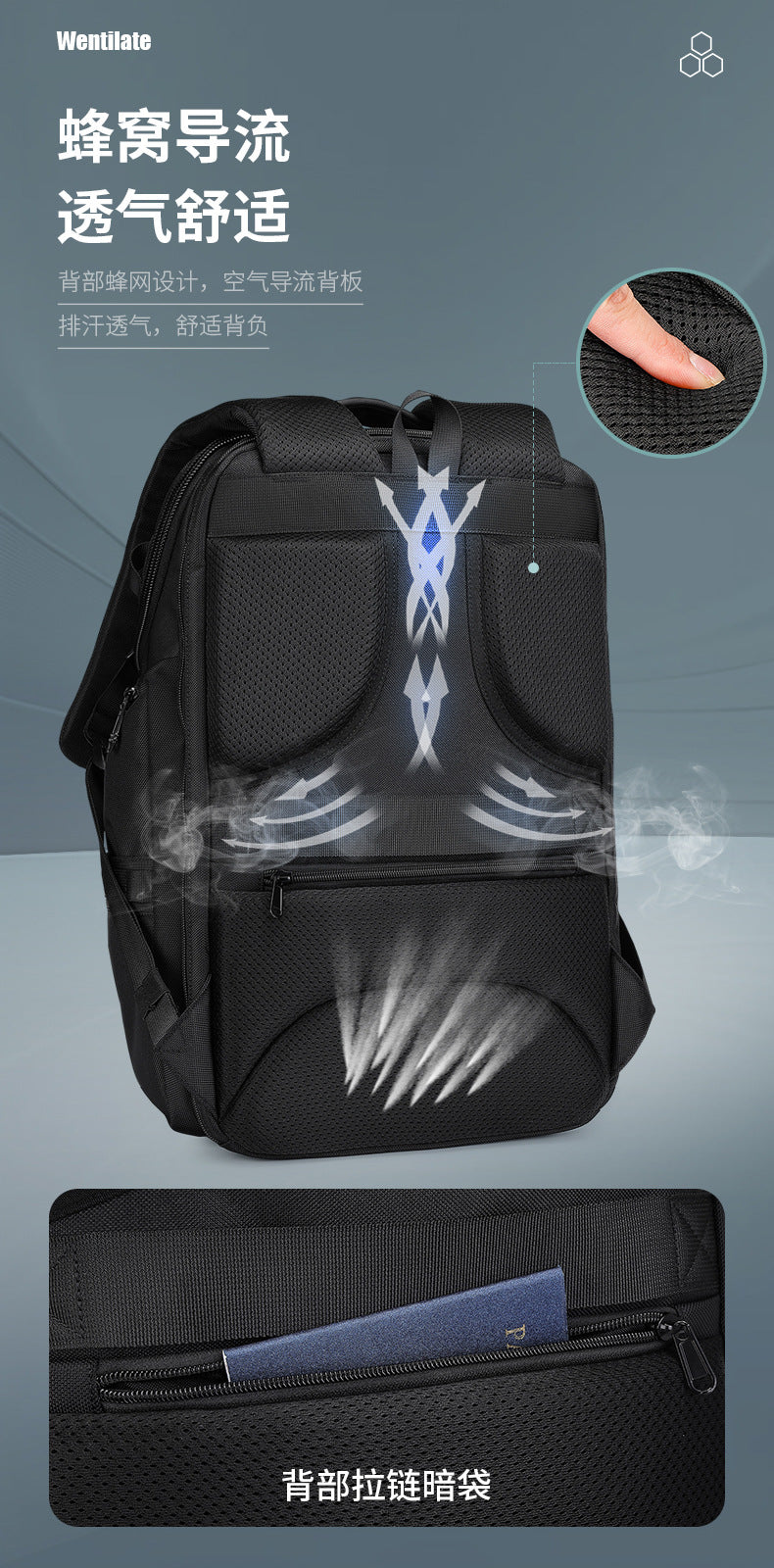 OZUKO Business Backpack Men's Computer Backpack Waterproof Large Capacity Commuting Simple High-end School Bag