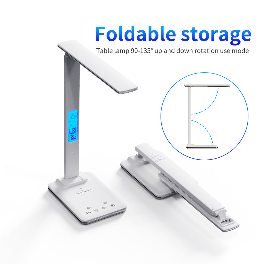 Alarm Clock Table Lamp Folding Creative Smart Magnetic Charging Learning Lamp Working Clock Eye-Protection Lamp Ambience Light Wholesale