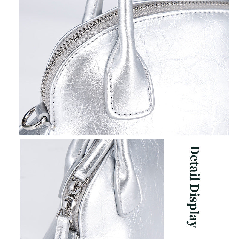 Korean Style Niche Design Spring Summer New Handbag Retro Sweet Oil Wax Leather Fashion Women's Bag Single Shoulder Crossbody Bag