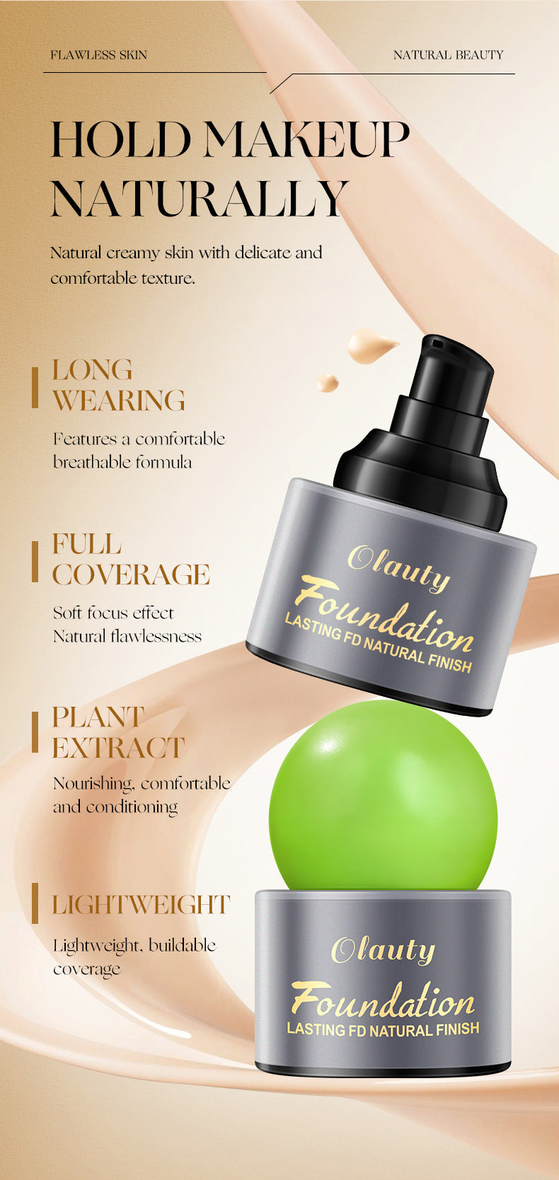 Olauty American Long-lasting Waterproof Foundation for Spot and Acne Coverage30g Packaged version