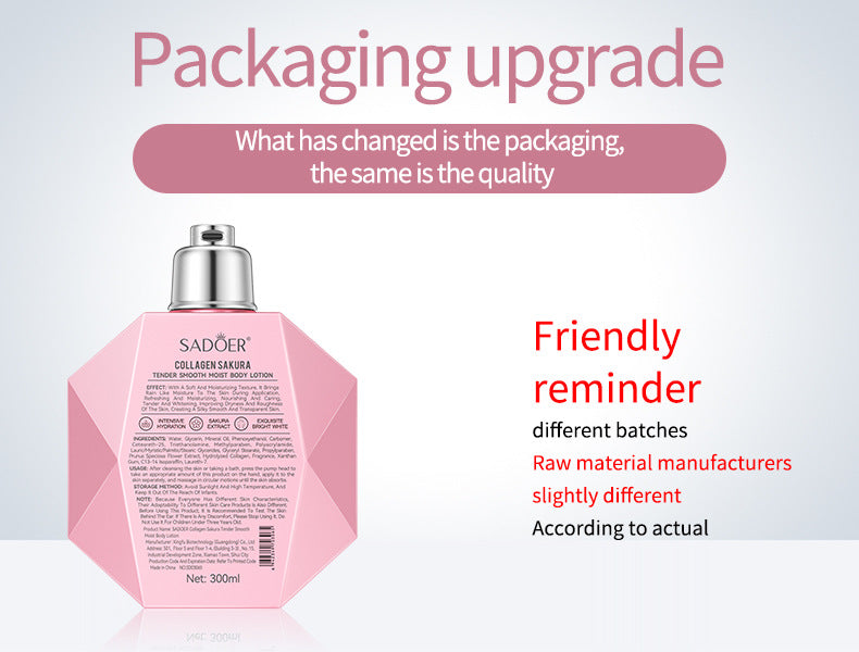 Sakura Body Lotion300ml SADOER Collagen Tender and Smooth Skin Lotion Cross-Border Wholesale