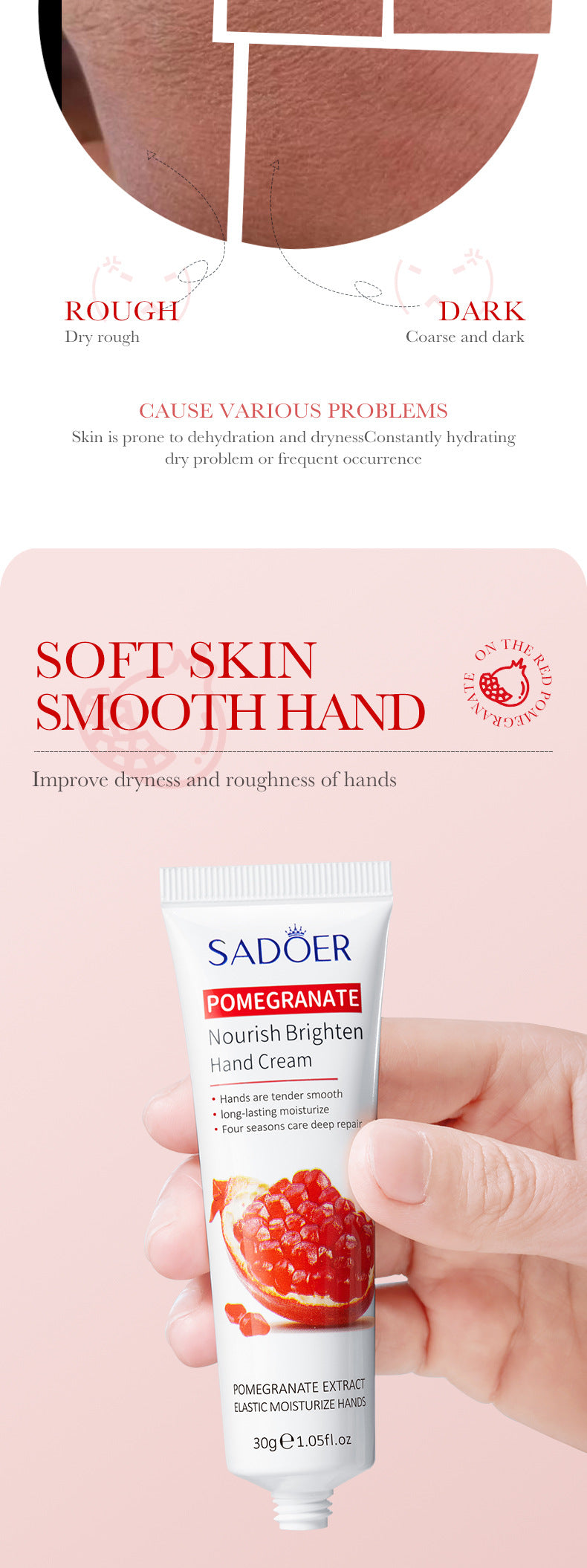 Red Pomegranate Hand Cream30g SADOER Moisturizing, moisturizing and refreshing hand cream cross-border foreign trade wholesale