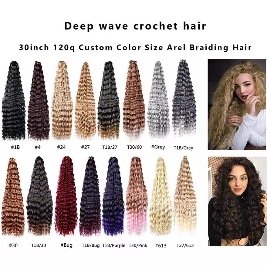 European and American Style Synthetic Hair Domestic Wig Crochet Hair Extensions Curly Hair Piece Deep Wave Bulk hair 30in120g