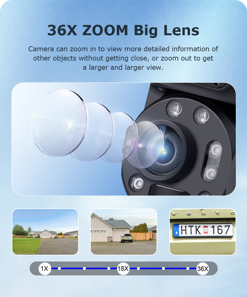 4G Solar Camera Smart HD Laser Night Vision Dual Lens36Optical Zoom Surveillance Intelligent Monitoring