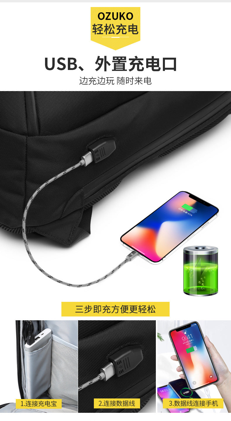 ozuko New Men's Business Backpack School Bag Student Multifunctional Computer usb Waterproof Korean Style Backpack